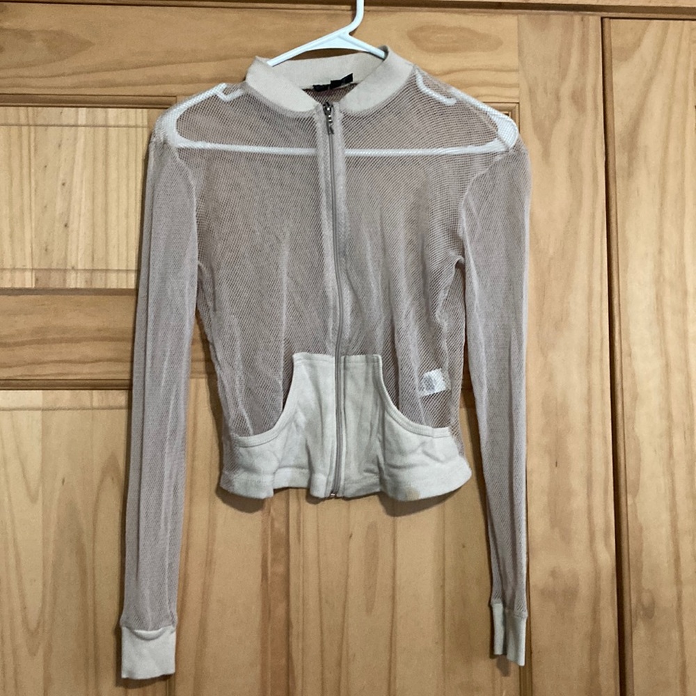 Rampage Beige Fishnet Zip-Up Jacket
